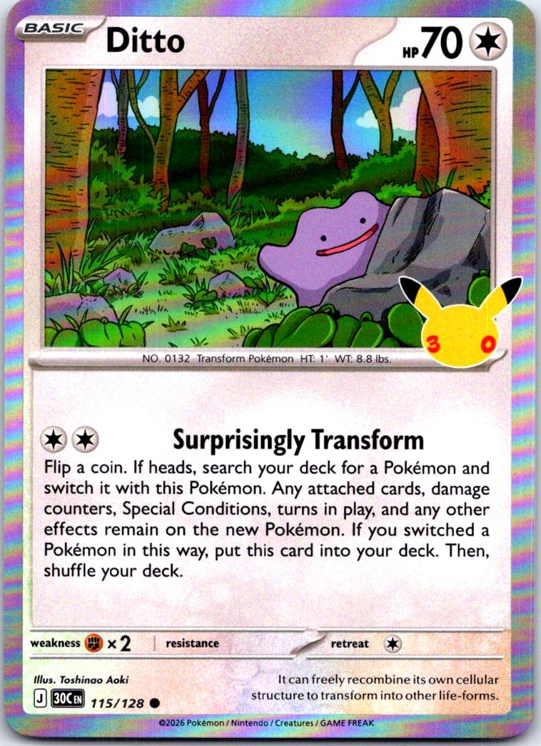 Ditto - 115/128 - Holo - ME: 30TH CELEBRATION - Pokemon - Common | AC31-50