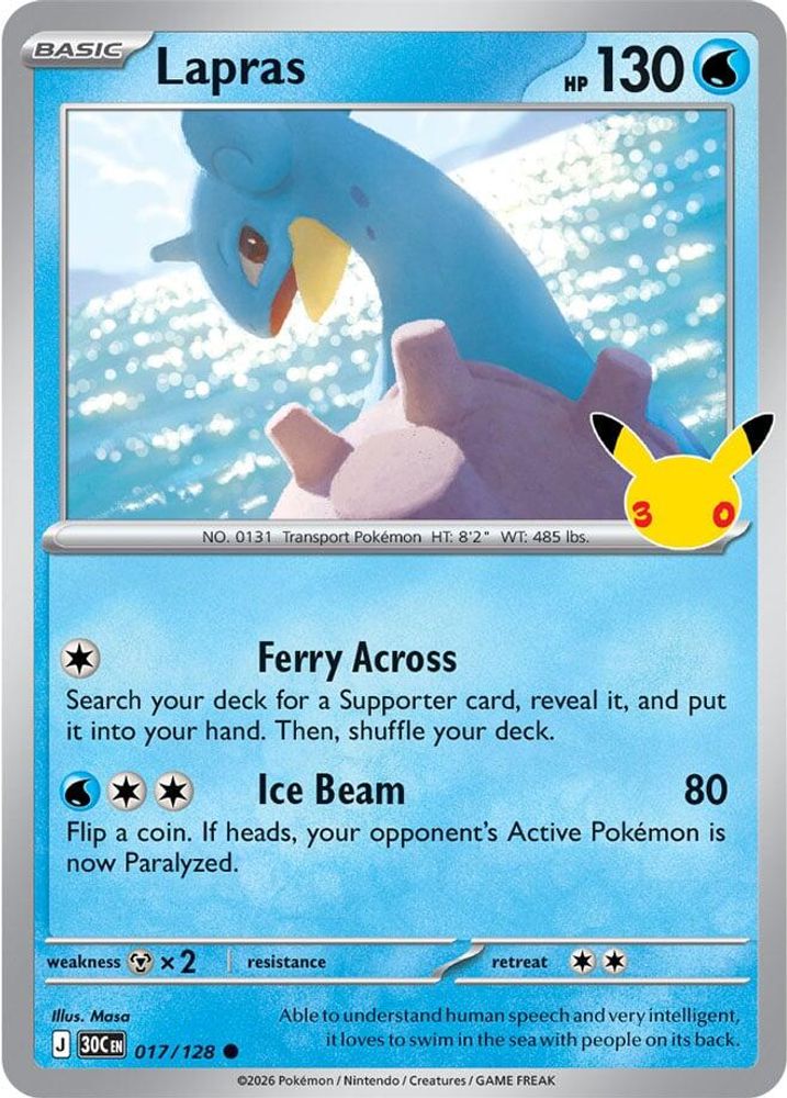 Lapras - 017/128 - Holo - ME: 30TH CELEBRATION - Pokemon - Common | AA98-10