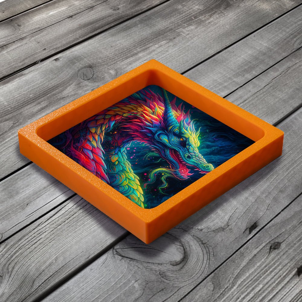 3D Printed Dice Tray - Rainbow Dragon Board Game Tabletop Gaming Gifts Accessories, RPG D&D Dice
