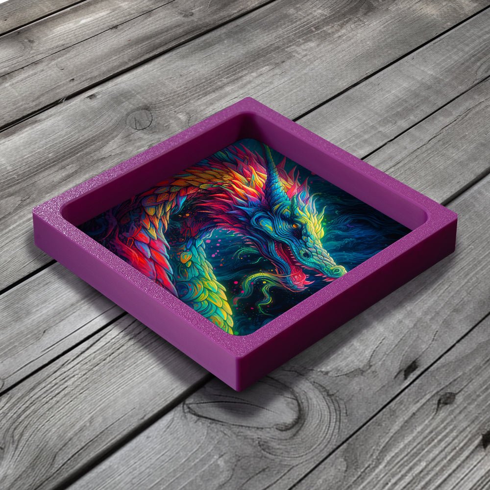 3D Printed Dice Tray - Rainbow Dragon Board Game Tabletop Gaming Gifts Accessories, RPG D&D Dice