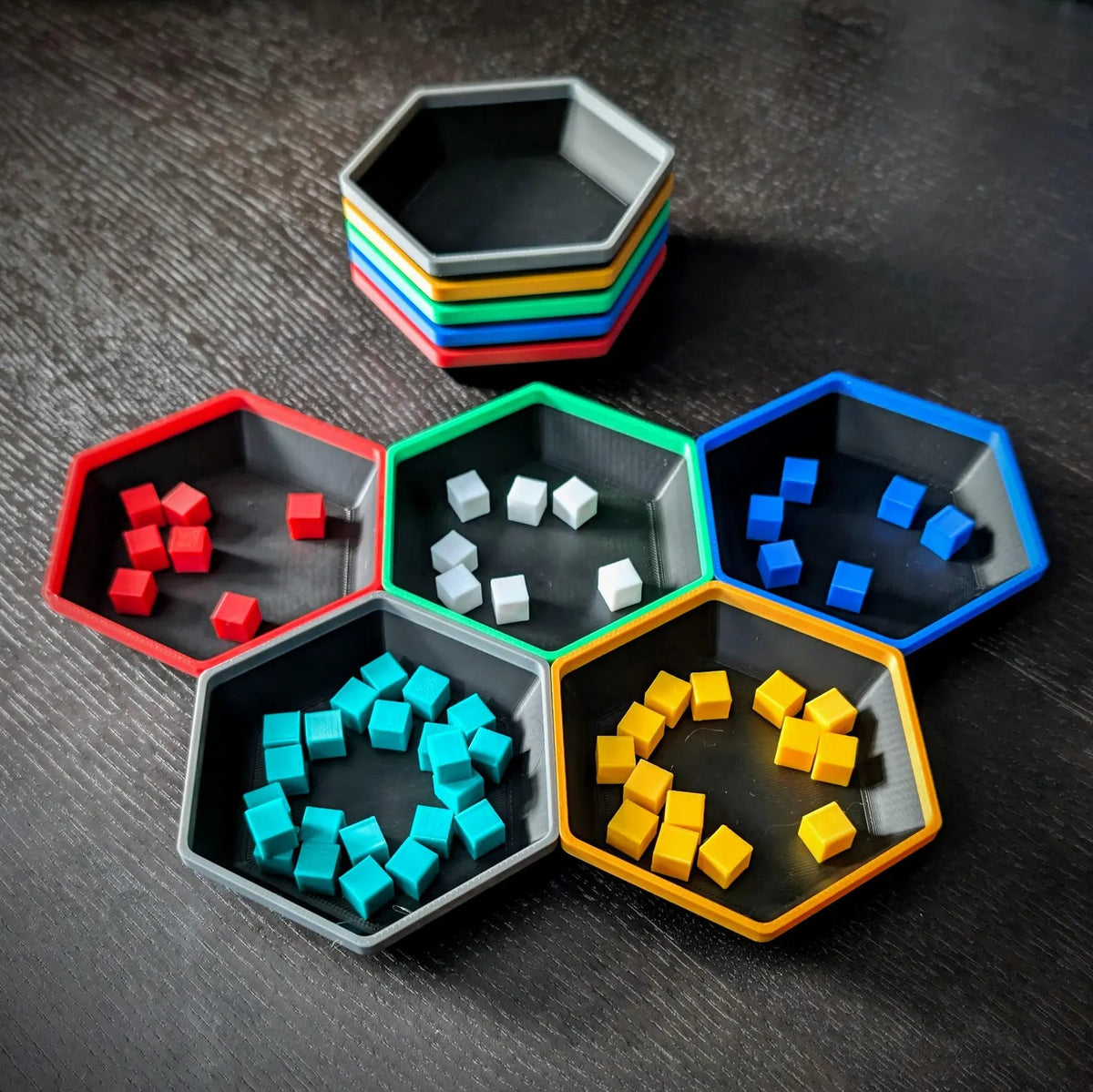 3D Printed - Set of 5 Hexagon Stacking Board Game Token Trays Board Game Tabletop Gaming Gifts Accessories, RPG D&D Dice