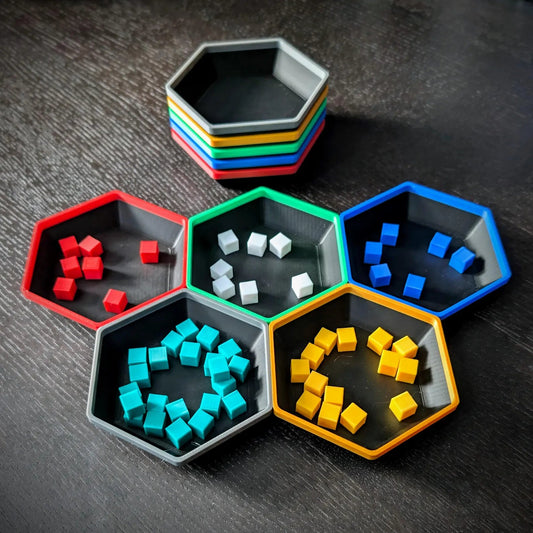 3D Printed - Set of 5 Hexagon Stacking Board Game Token Trays Board Game Tabletop Gaming Gifts Accessories, RPG D&D Dice