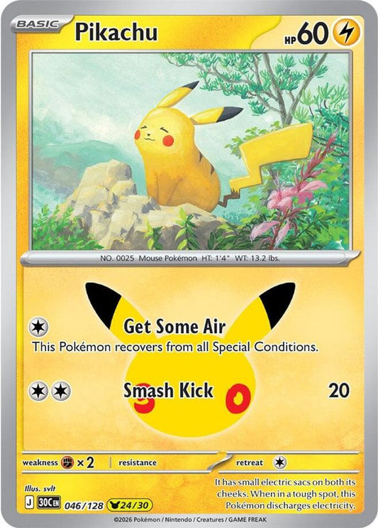 Pikachu - 046/128 - Holo - ME: 30TH CELEBRATION - Pokemon - | AA95-8
