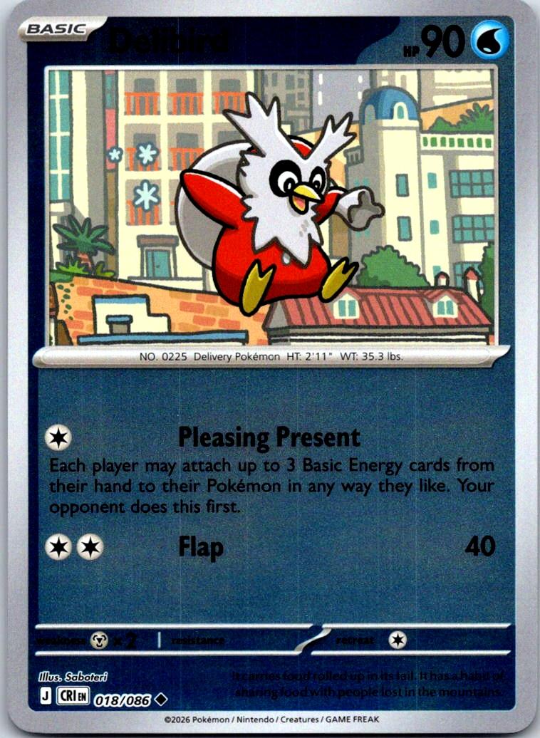 Delibird - 018/086 - Reverse Holo - CHAOS RISING - Pokemon - Uncommon | AA123-47