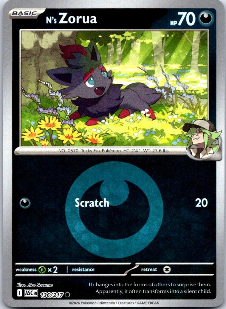 N's Zorua (Energy Symbol Pattern) - 136/217 - Reverse Holo - ASCENDED HEROES - Pokemon - | AB02-3