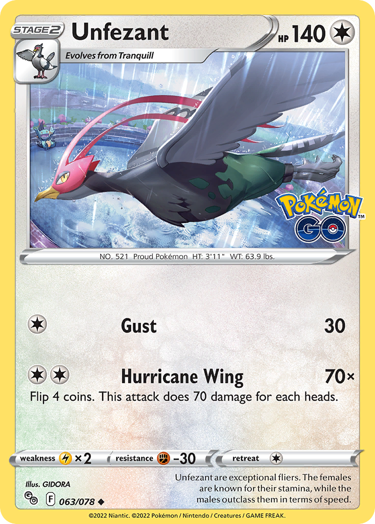 Unfezant - 063/078 - Reverse Holo - POKEMON GO - Pokemon - Uncommon | AA119-1