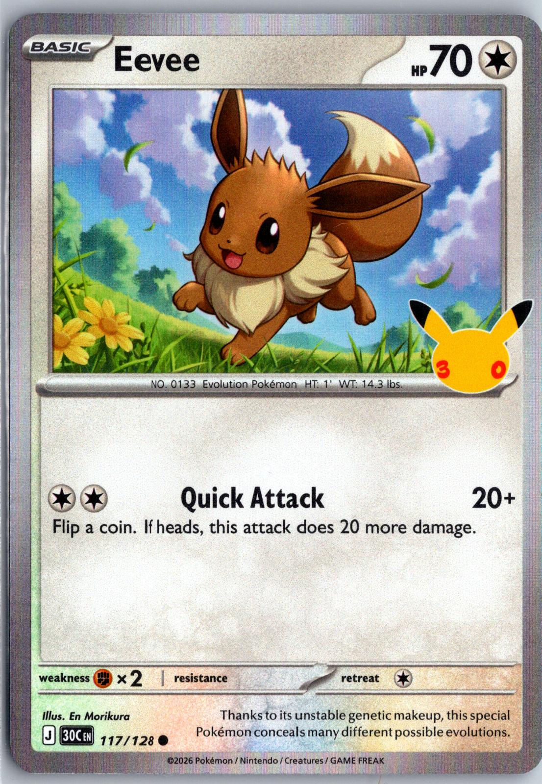 Eevee - 117/128 - Holo - ME: 30TH CELEBRATION - Pokemon - Common | AA94-9