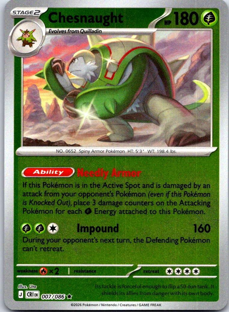 Chesnaught - 007/086 - Reverse Holo - CHAOS RISING - Pokemon - Rare | AA128-28