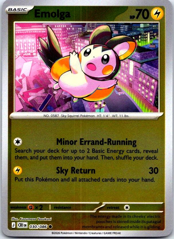 Emolga - 030/086 - Reverse Holo - CHAOS RISING - Pokemon - Common | AC26-46