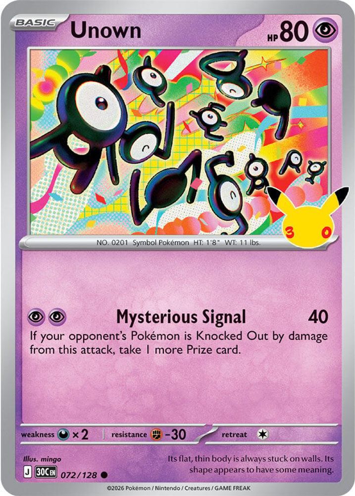 Unown - 072/128 - Holo - ME: 30TH CELEBRATION - Pokemon - Common | AA98-14