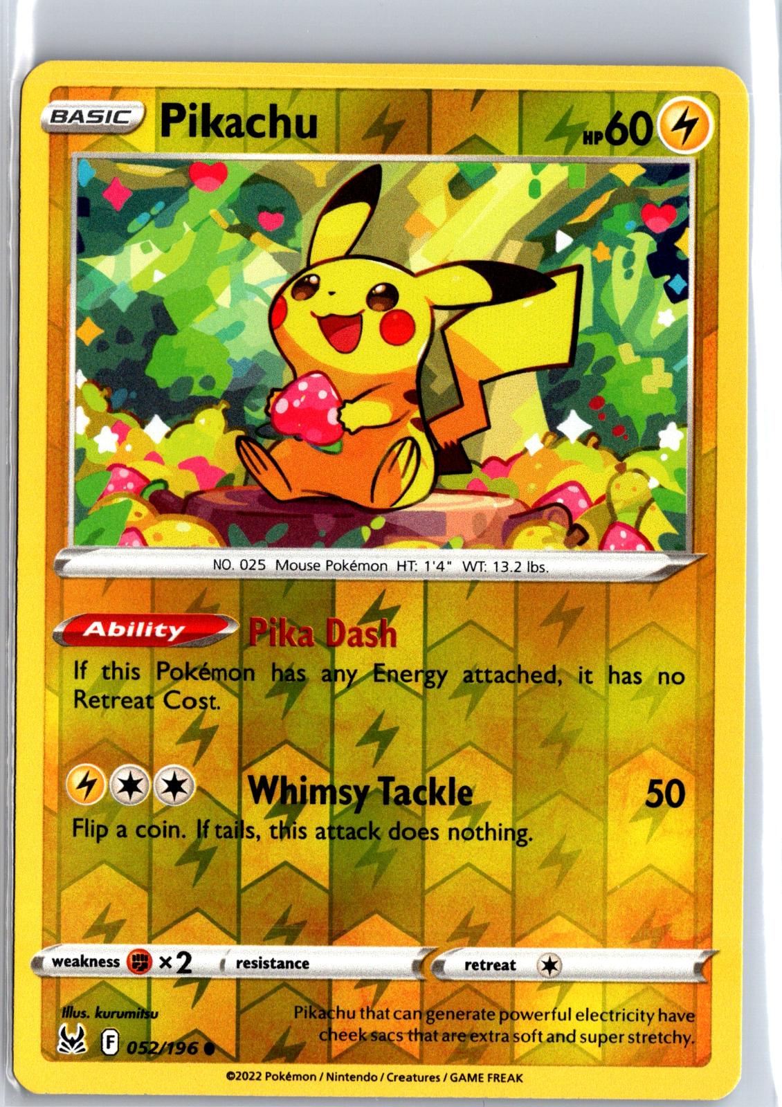 Pikachu - 052/196 - Reverse Holo - LOST ORIGIN - Pokemon - Common | AA129-29