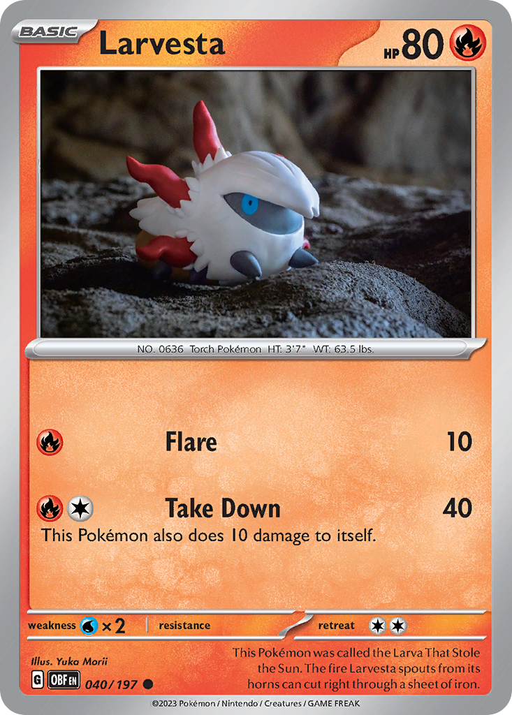Larvesta - 040/197 - Reverse Holo - OBSIDIAN FLAMES - Pokemon - Common | AA04-31