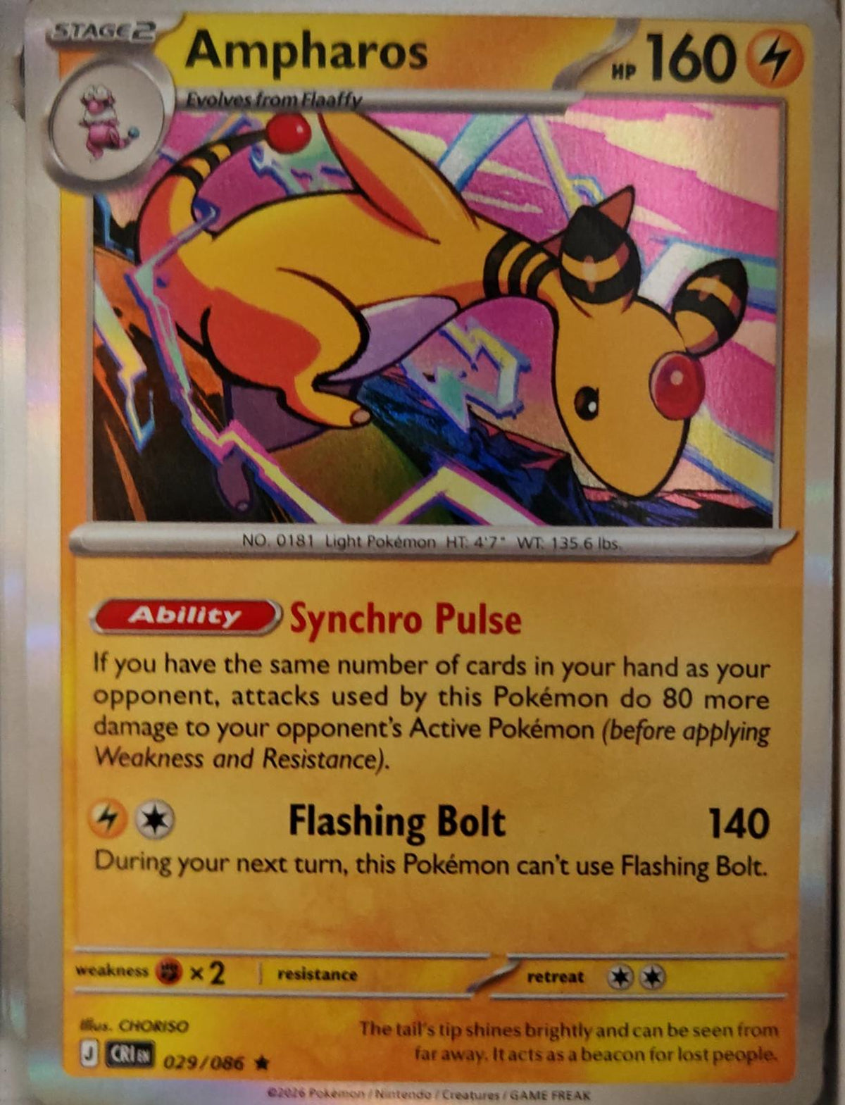 Ampharos - 029/086 - Holo - CHAOS RISING - Pokemon - Rare | AA24-10