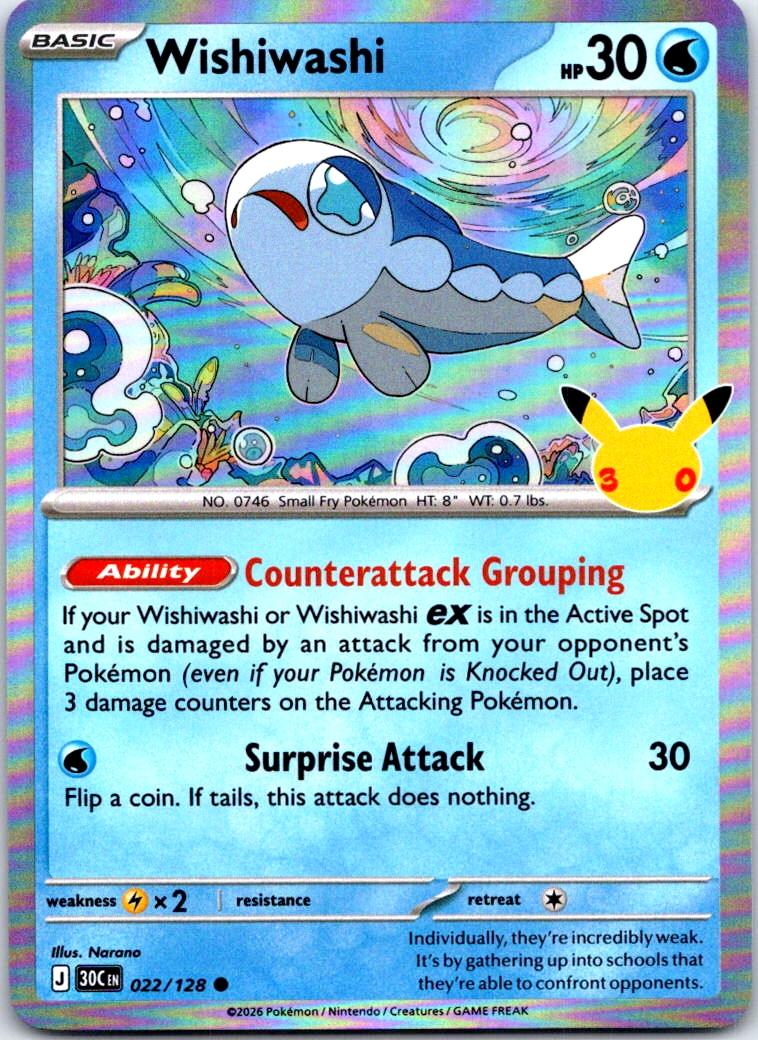 Wishiwashi - 022/128 - Holo - ME: 30TH CELEBRATION - Pokemon - Common | AB31-43