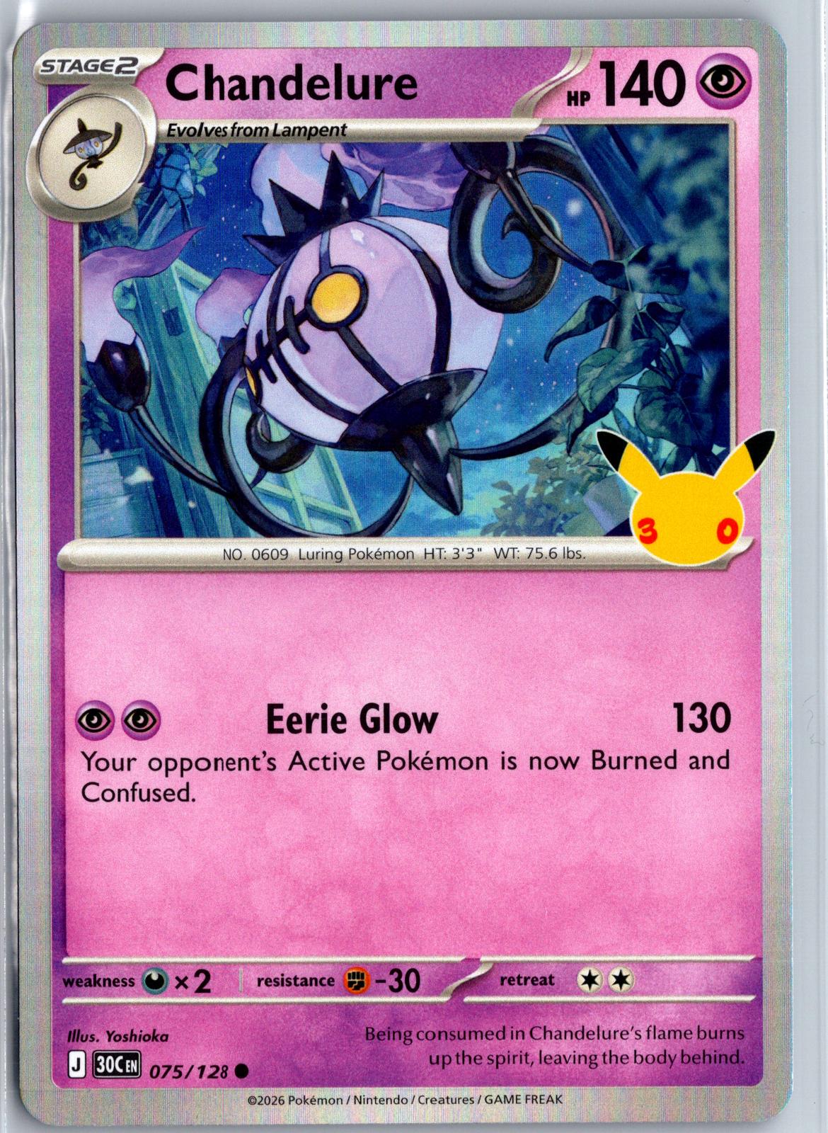 Chandelure - 075/128 - Holo - ME: 30TH CELEBRATION - Pokemon - Common | AA94-21