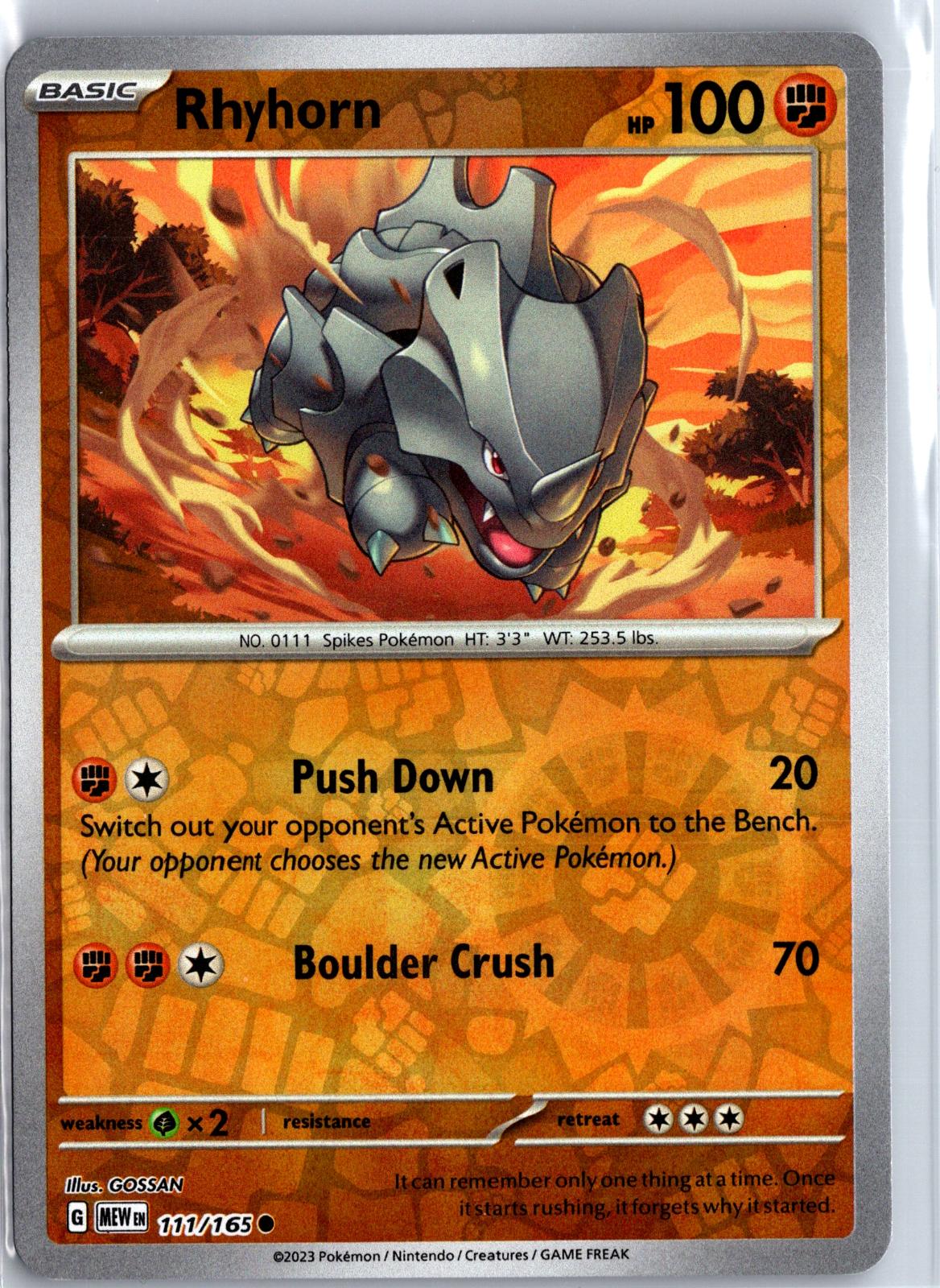 Rhyhorn - 111/165 - Reverse Holo - 151 - Pokemon - Common | AA130-39