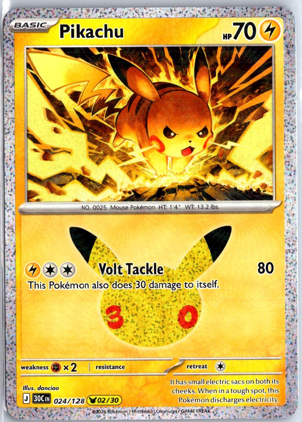 Pikachu - 024/128 - Holo - ME: 30TH CELEBRATION - Pokemon - | AC30-3