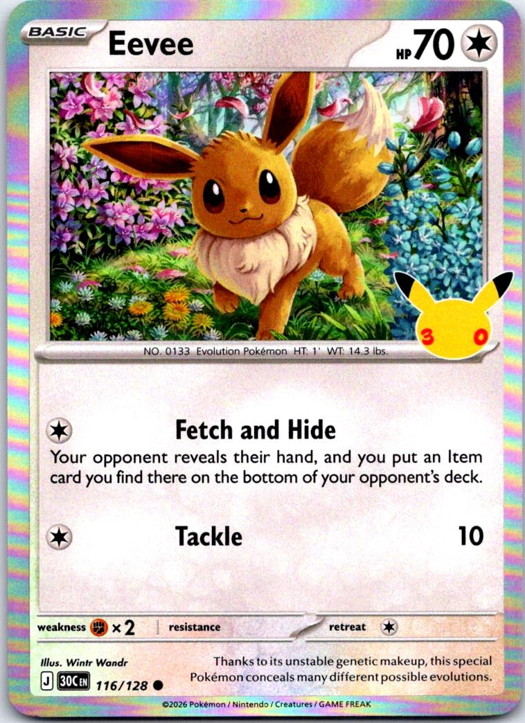 Eevee - 116/128 - Holo - ME: 30TH CELEBRATION - Pokemon - Common | AB32-45