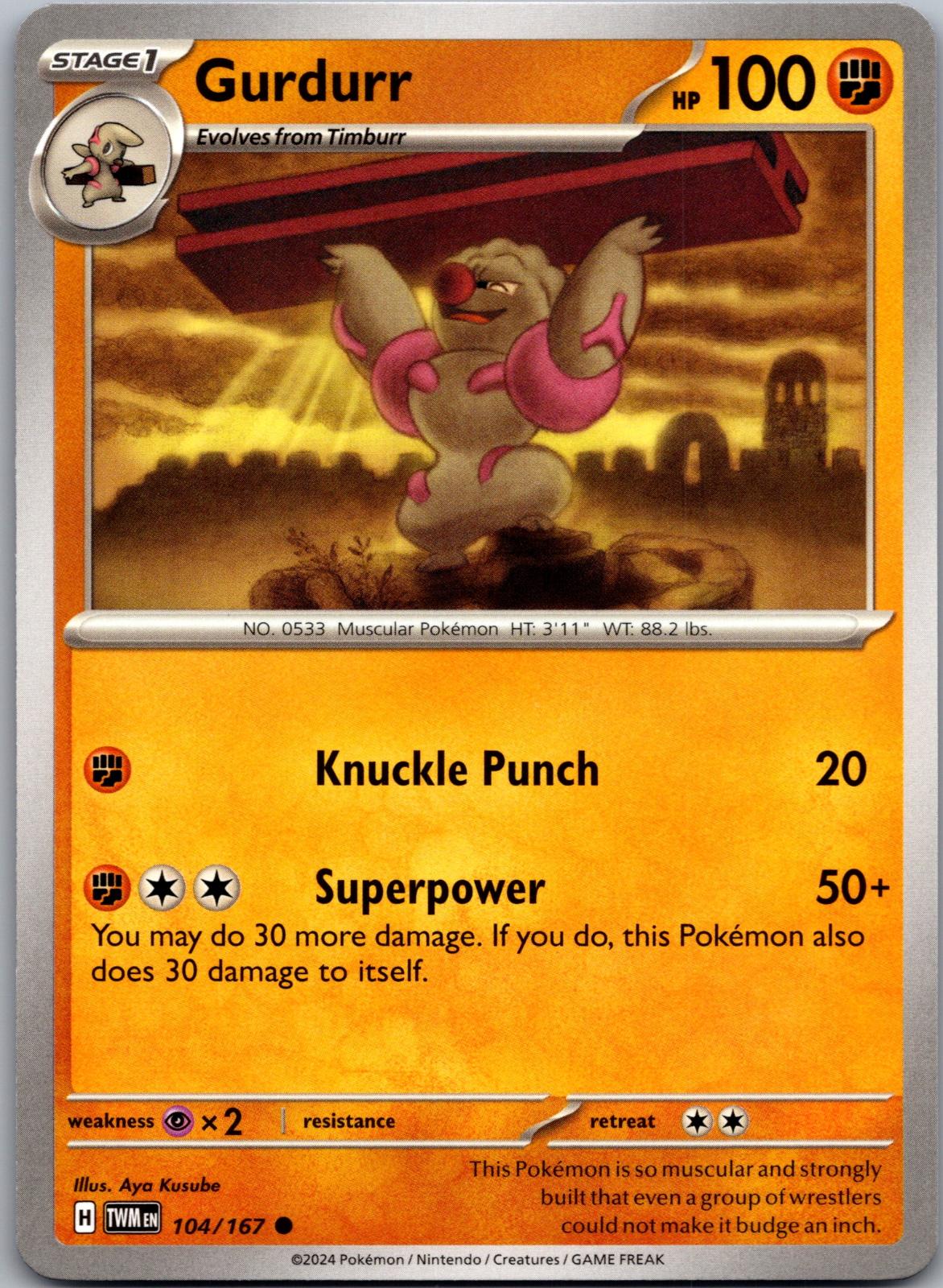 Gurdurr - 104/167 - - TWILIGHT MASQUERADE - Pokemon - Common | AA86-14