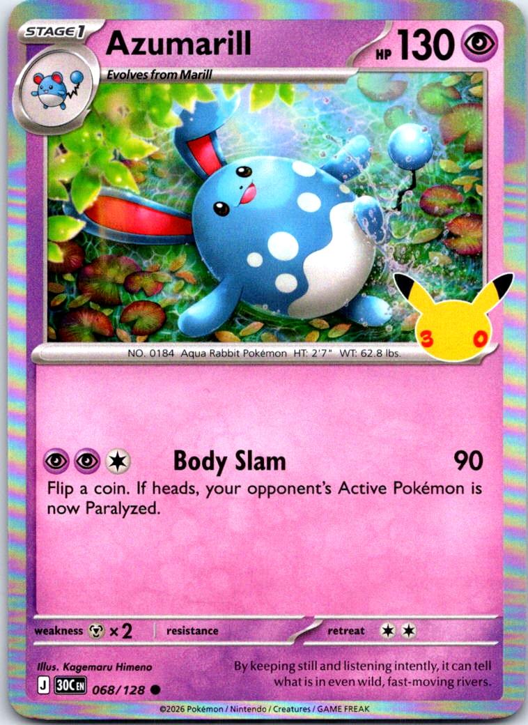 Azumarill - 068/128 - Holo - ME: 30TH CELEBRATION - Pokemon - | AB31-13