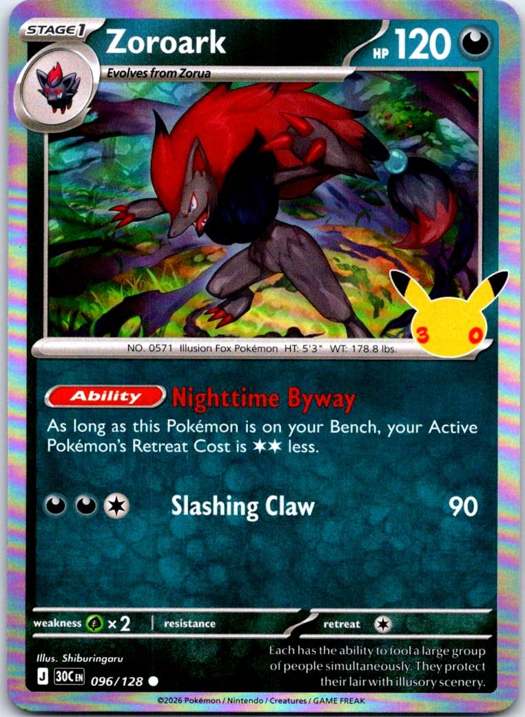 Zoroark - 096/128 - Holo - ME: 30TH CELEBRATION - Pokemon - Common | AB31-18