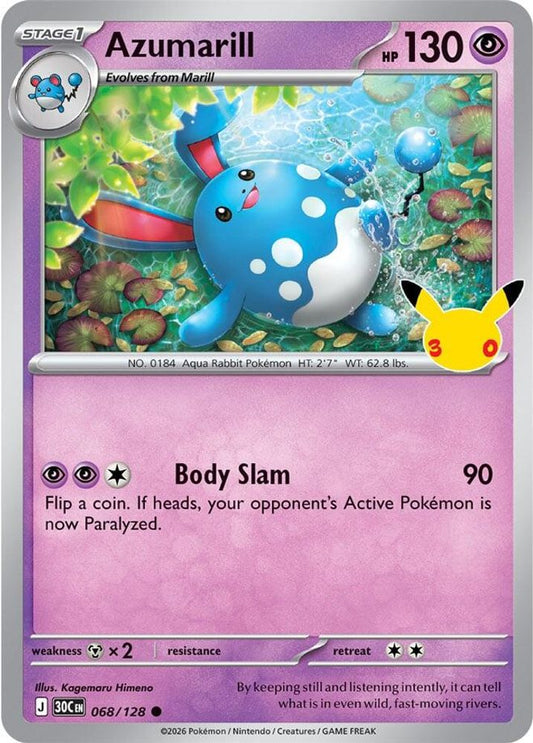 Azumarill - 068/128 - Holo - ME: 30TH CELEBRATION - Pokemon - | AA96-8