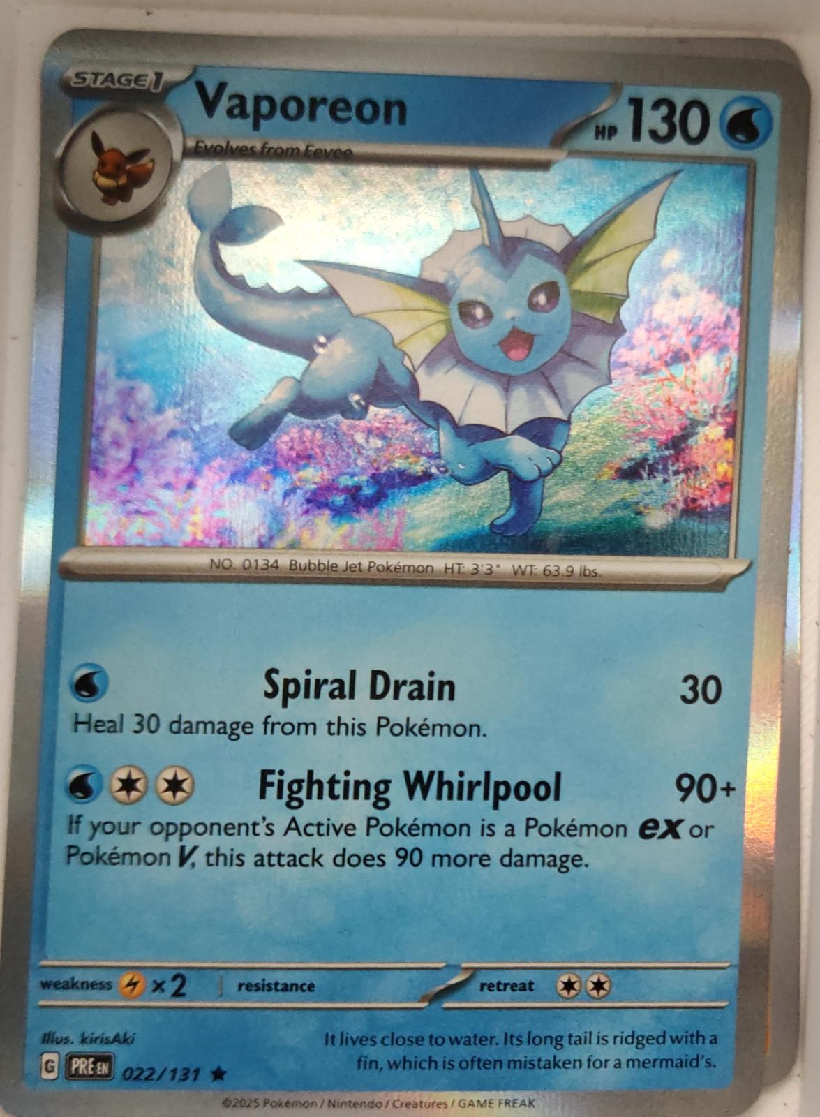 Vaporeon - 022/131 - Holo - PRISMATIC EVOLUTIONS - Pokemon - Rare | AA13-2