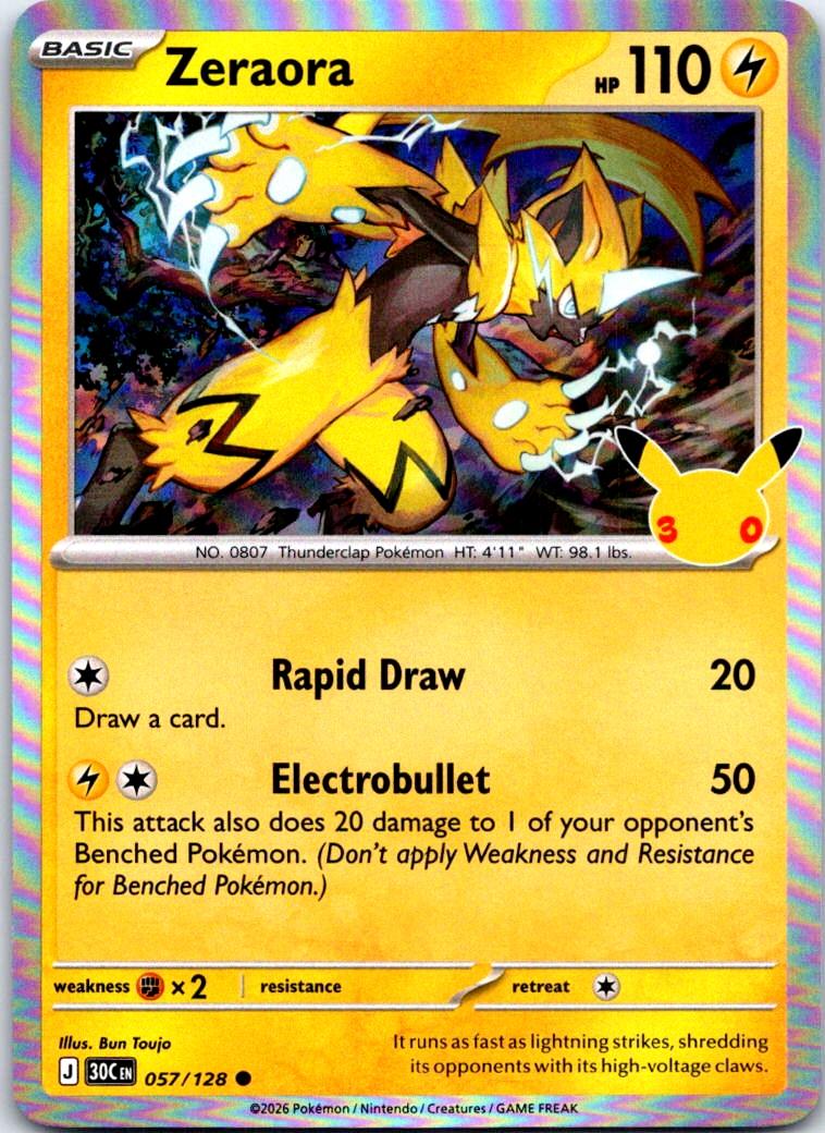 Zeraora - 057/128 - Holo - ME: 30TH CELEBRATION - Pokemon - Common | AB31-24