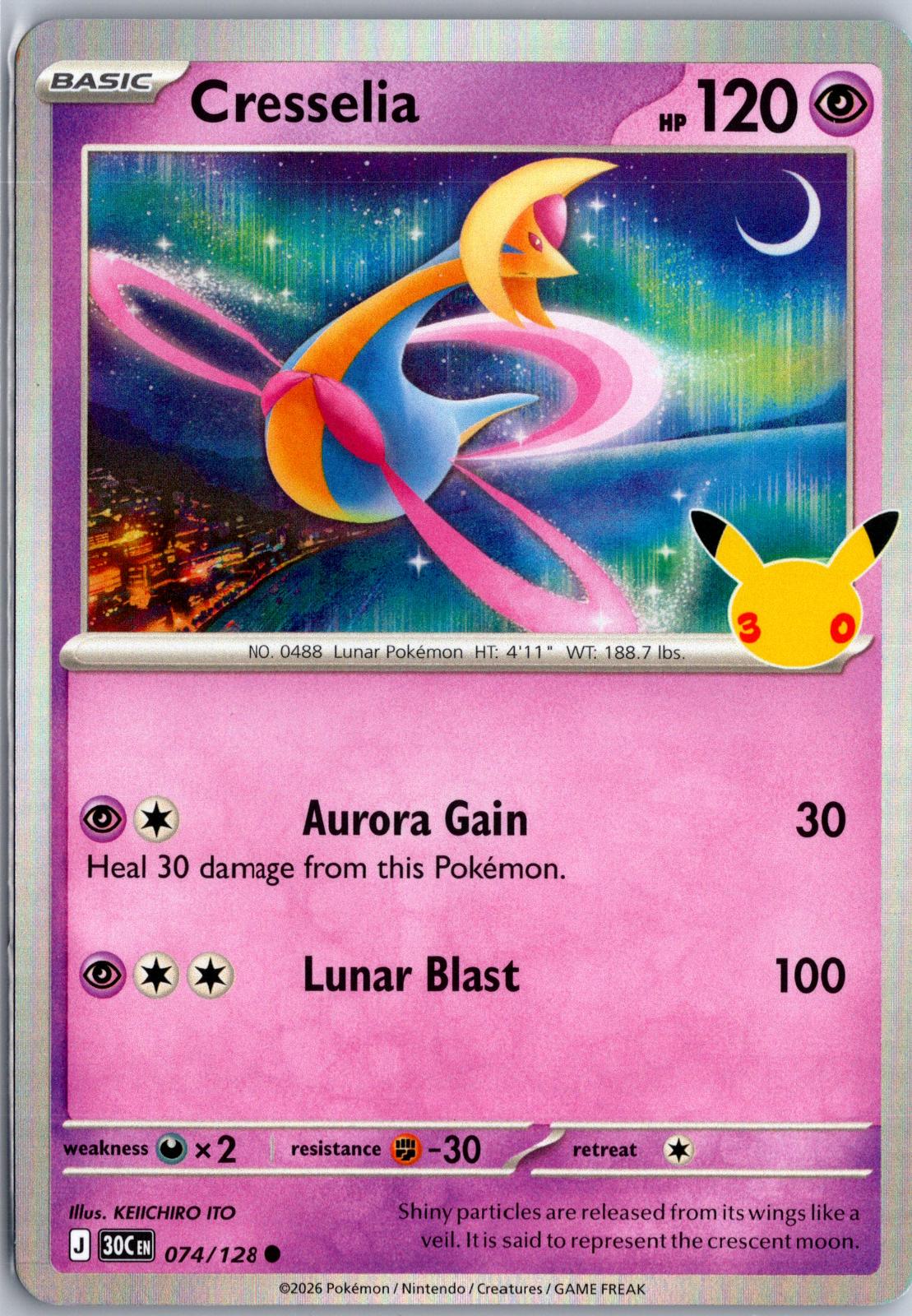 Cresselia - 074/128 - Holo - ME: 30TH CELEBRATION - Pokemon - | AA94-18