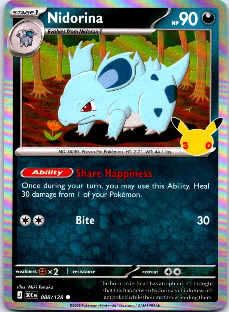 Nidorina - 088/128 - Holo - ME: 30TH CELEBRATION - Pokemon - Common | AB32-32