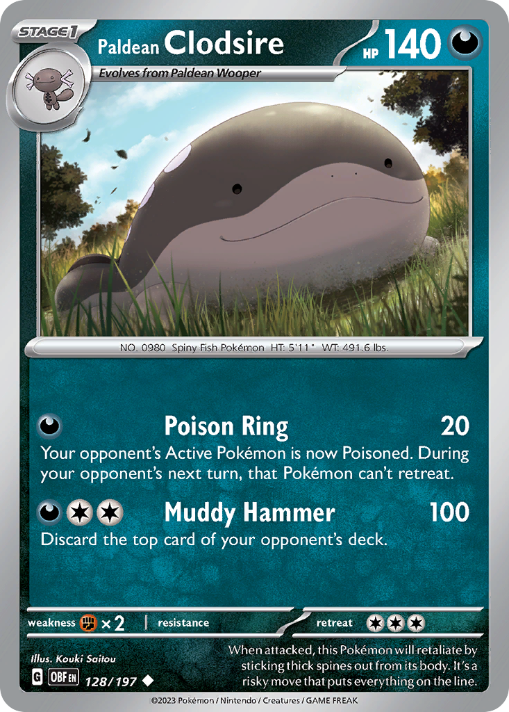 Paldean Clodsire - 128/197 - - OBSIDIAN FLAMES - Pokemon - Uncommon | AA11-1