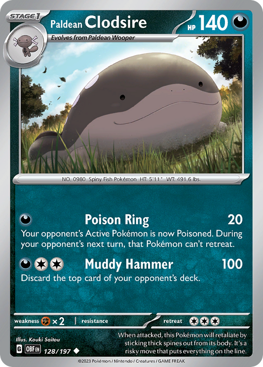 Paldean Clodsire - 128/197 - - OBSIDIAN FLAMES - Pokemon - Uncommon | AA11-1