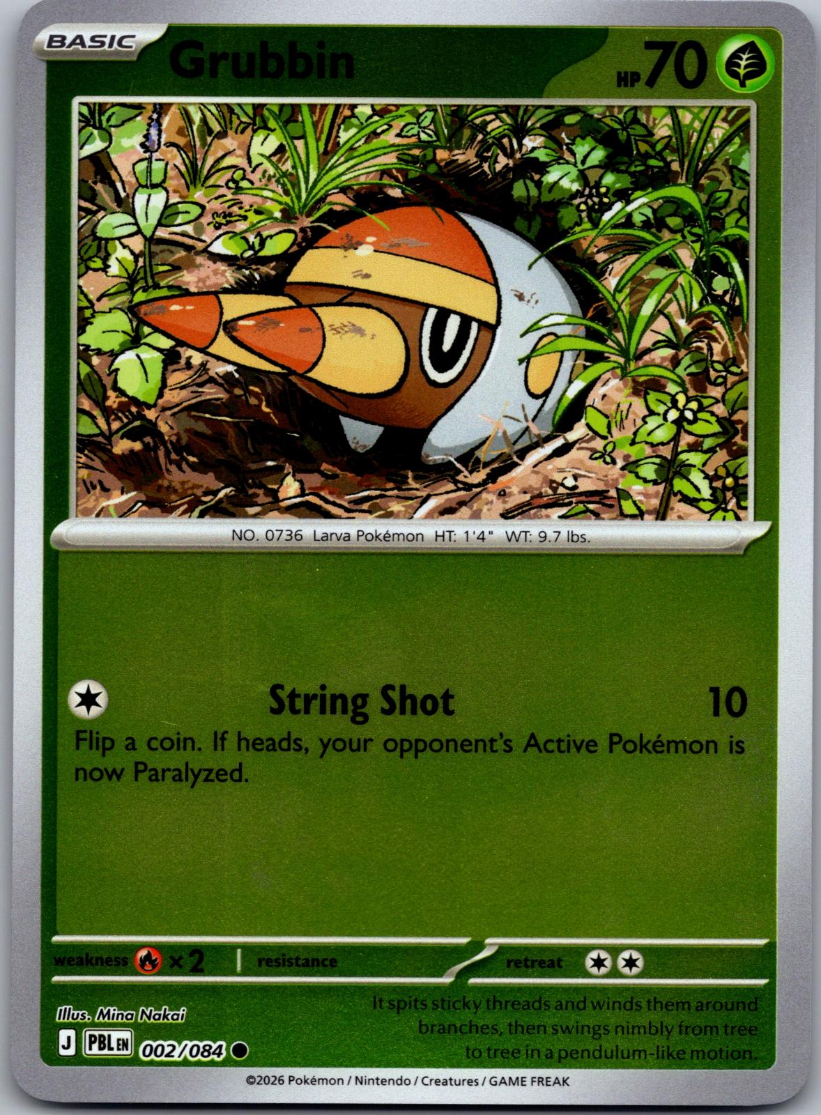 Grubbin - 002/084 - Reverse Holo - PITCH BLACK - Pokemon - Common | AA80-15