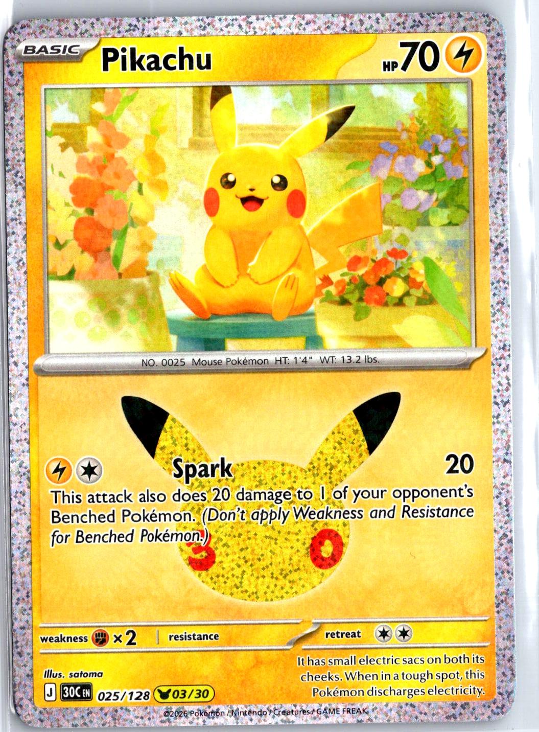 Pikachu - 025/128 - Holo - ME: 30TH CELEBRATION - Pokemon - | AC30-10