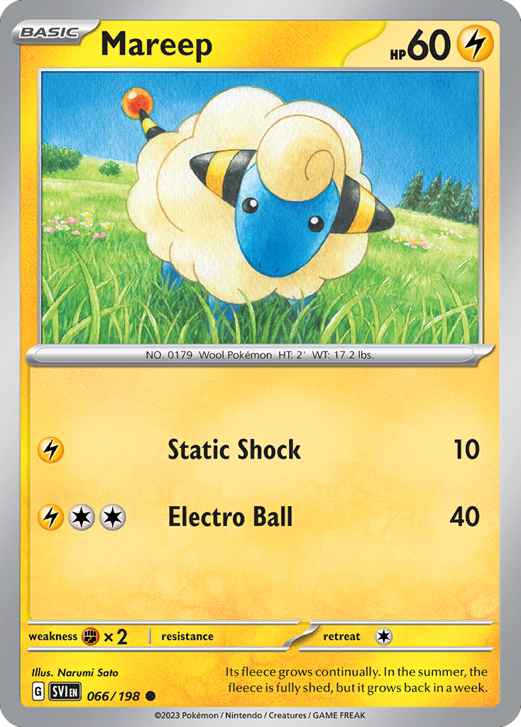 Mareep - 066/198 - Reverse Holo - SCARLET & VIOLET - Pokemon - Common | AA49-72