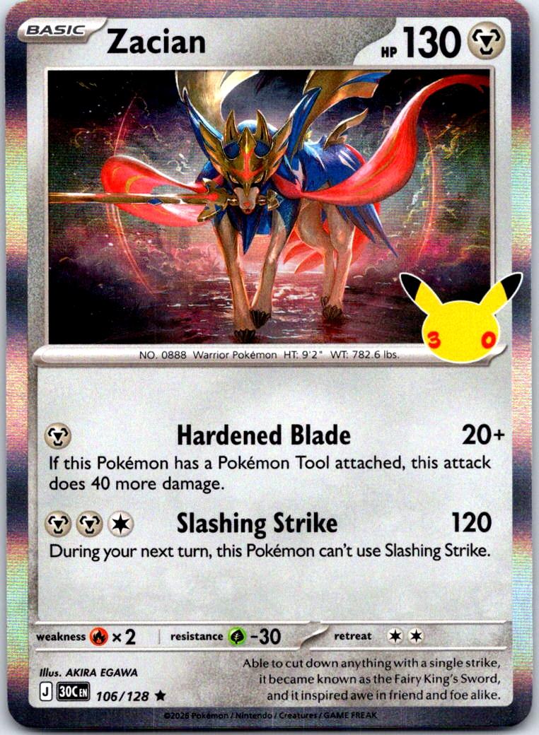 Zacian - 106/128 - Holo - ME: 30TH CELEBRATION - Pokemon - Rare | AB32-47