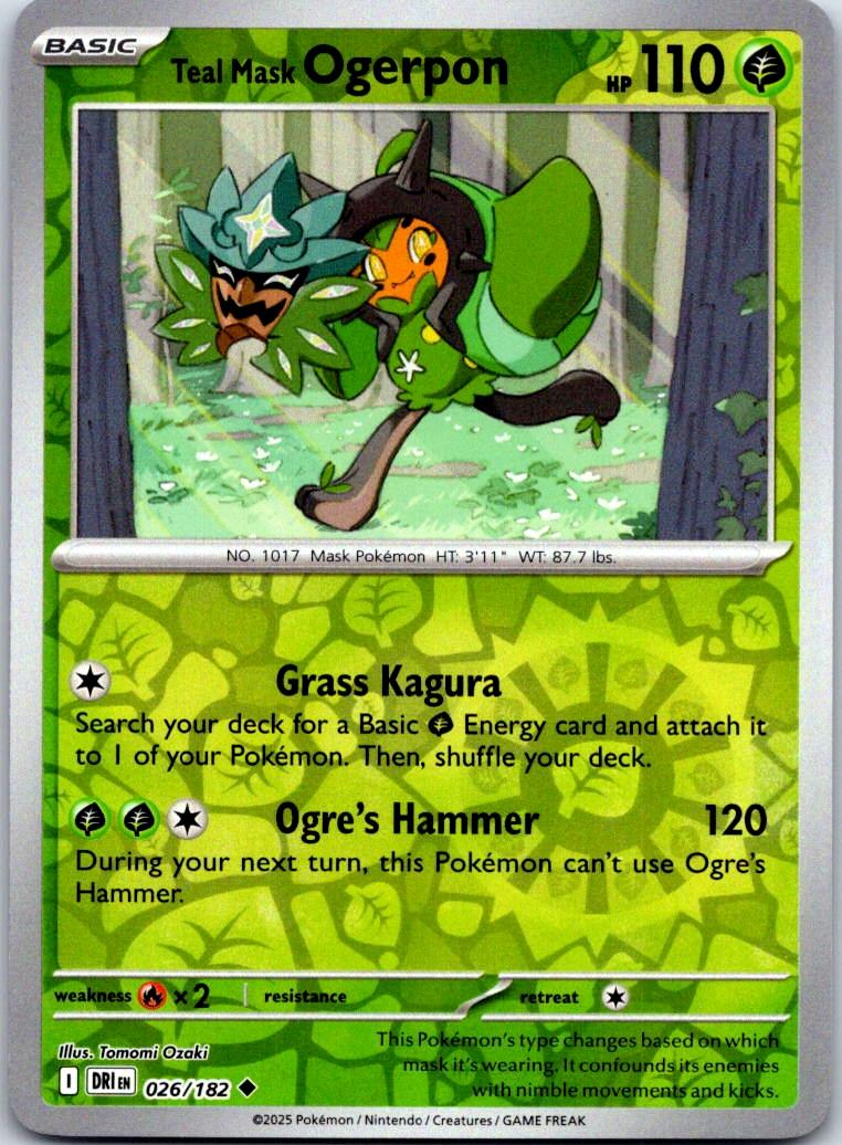 Teal Mask Ogerpon - 026/182 - Reverse Holo - DESTINED RIVALS - Pokemon - | AA123-33