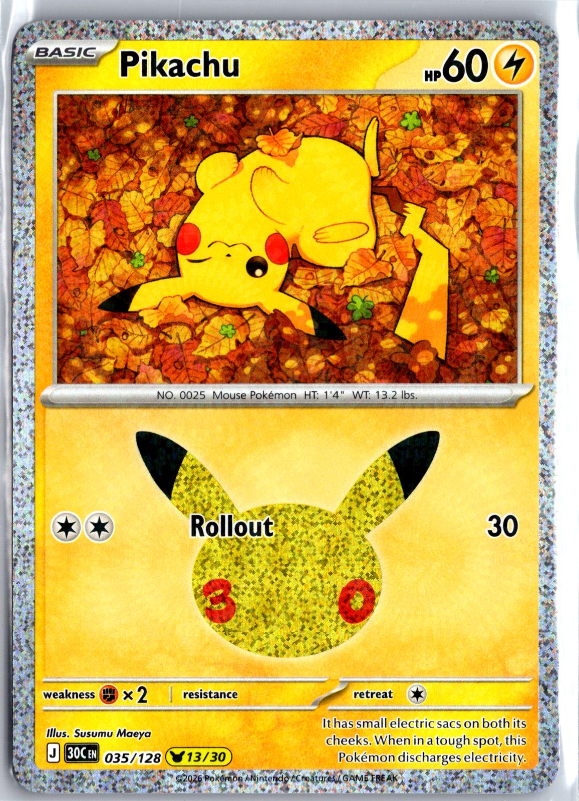 Pikachu - 035/128 - Holo - ME: 30TH CELEBRATION - Pokemon - | AA95-27