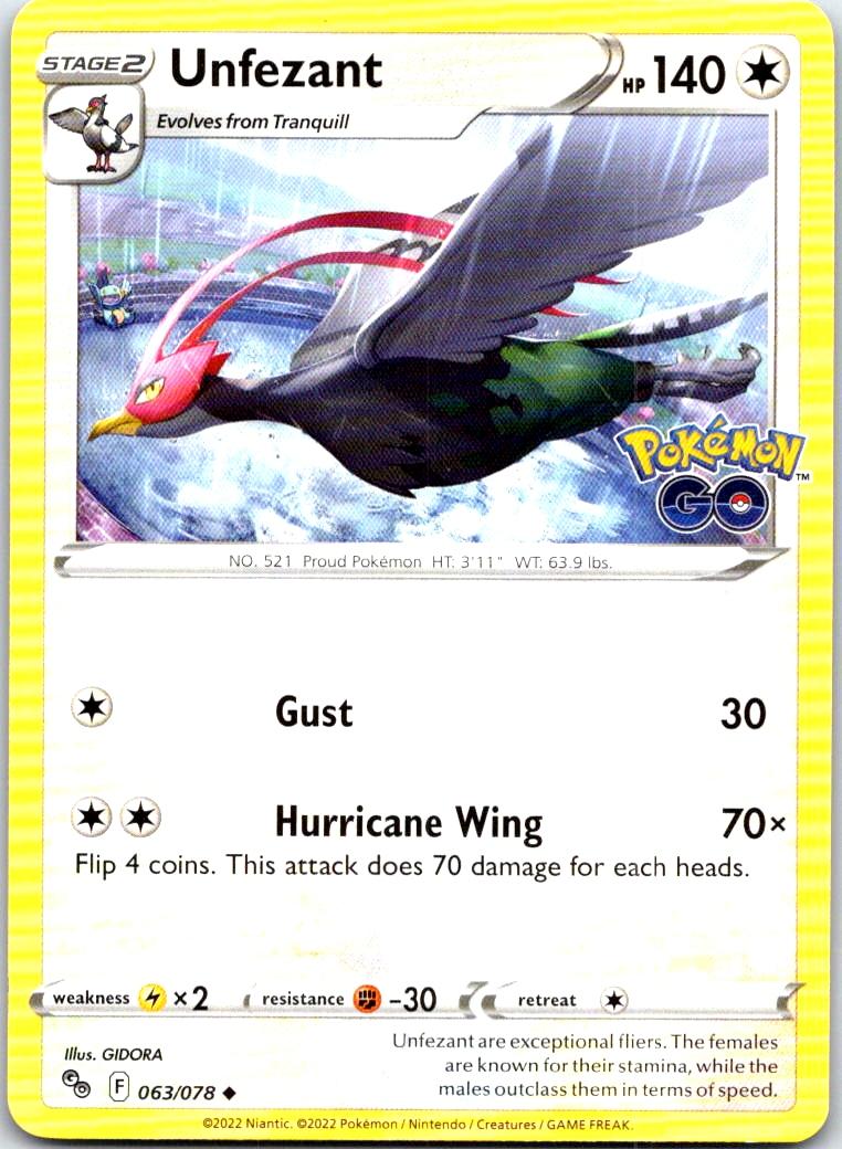 Unfezant - 063/078 - - POKEMON GO - Pokemon - Uncommon | AB83-21