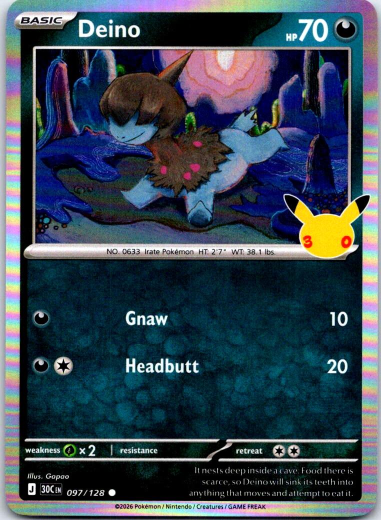 Deino - 097/128 - Holo - ME: 30TH CELEBRATION - Pokemon - | AB32-35