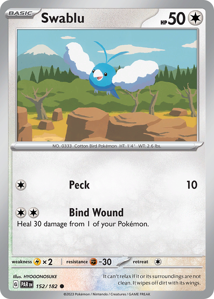 Swablu - 152/182 - Reverse Holo - PARADOX RIFT - Pokemon - Common | AA49-17
