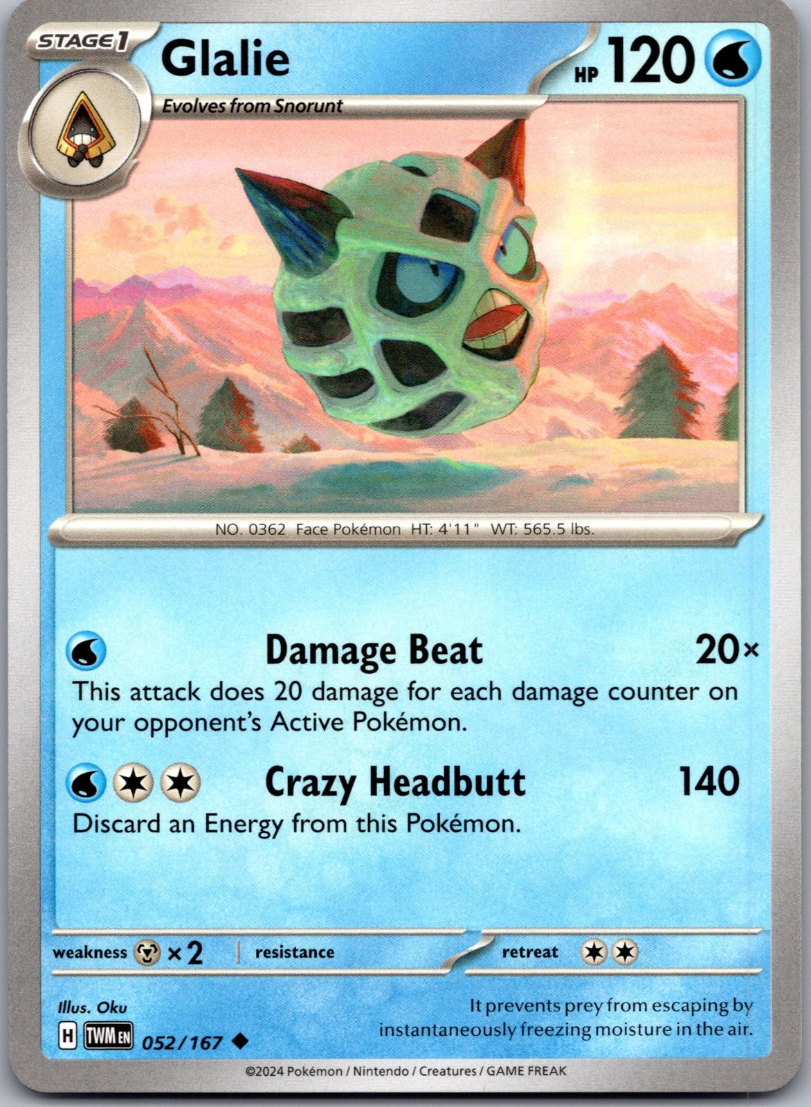 Glalie - 052/167 - - TWILIGHT MASQUERADE - Pokemon - Uncommon | AA79-5