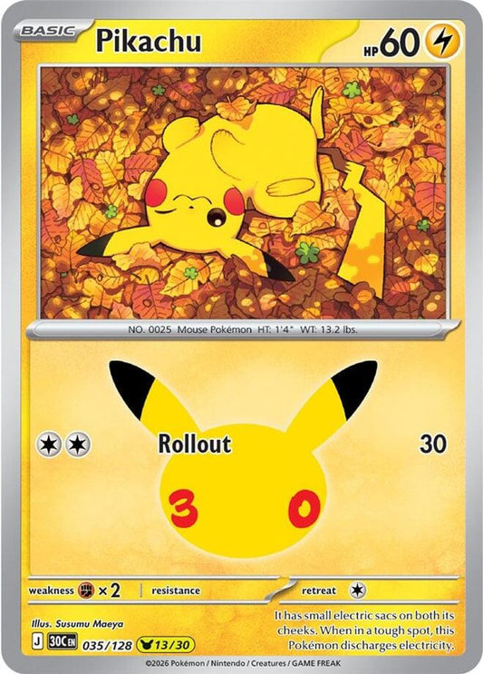 Pikachu - 035/128 - Holo - ME: 30TH CELEBRATION - Pokemon - | AA95-27