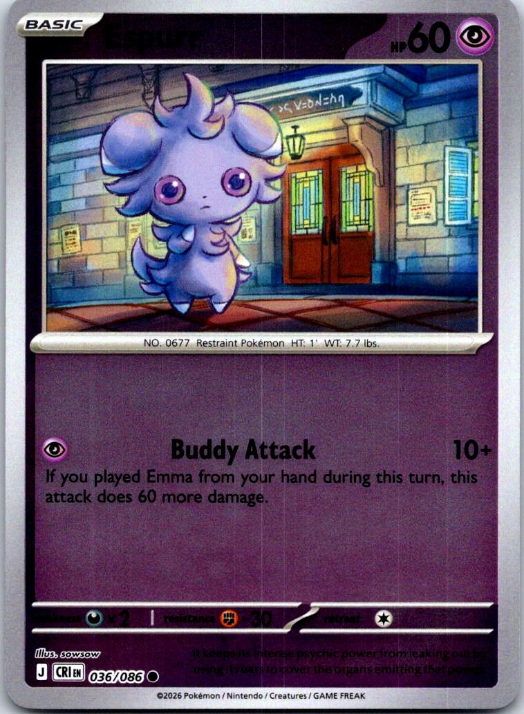 Espurr - 036/086 - Reverse Holo - CHAOS RISING - Pokemon - Common | AA128-24
