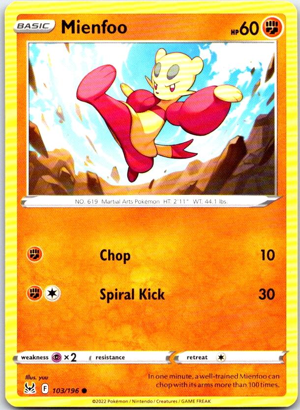 Mienfoo - 103/196 - - LOST ORIGIN - Pokemon - Common | AC10-22