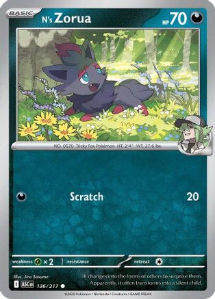 N's Zorua - 136/217 - - ASCENDED HEROES - Pokemon - Common | AA11-74