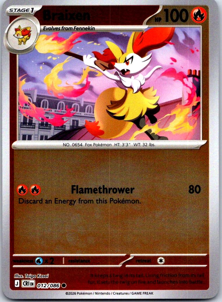 Braixen - 012/086 - Reverse Holo - CHAOS RISING - Pokemon - Common | AA128-26