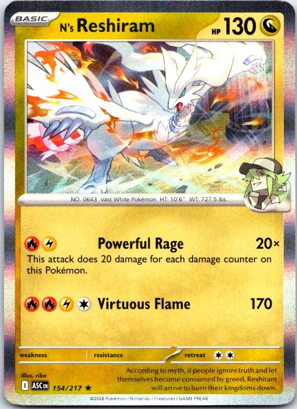 N's Reshiram - 154/217 - Holo - ASCENDED HEROES - Pokemon - Rare | AC29-11
