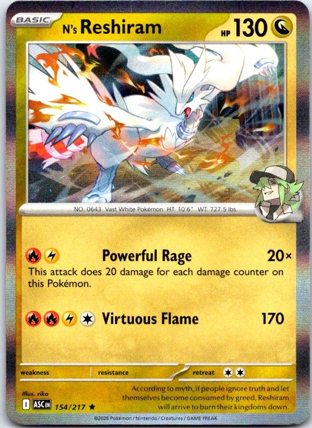 N's Reshiram - 154/217 - Holo - ASCENDED HEROES - Pokemon - Rare | AC25-16