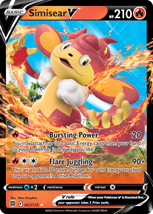 Simisear V - 027/172 - Holo - BRILLIANT STARS - Pokemon - V Rare | AA33-7